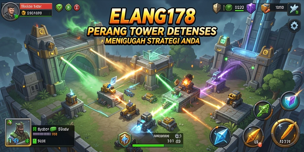 Tampilan menarik dari gameplay Tower Defense di ELANG178.