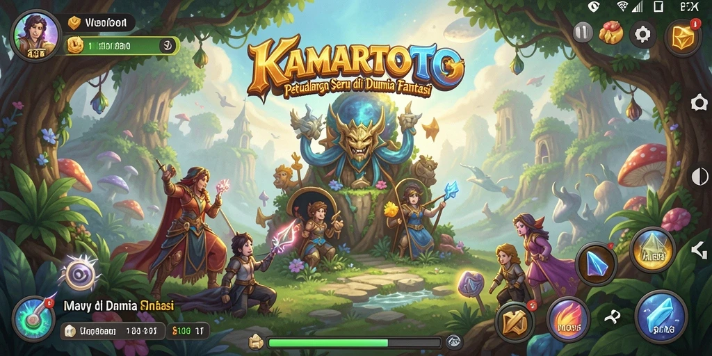 Tangkapan layar utama gameplay KAMARTOTO menunjukkan petualangan seru di dunia fantasi.