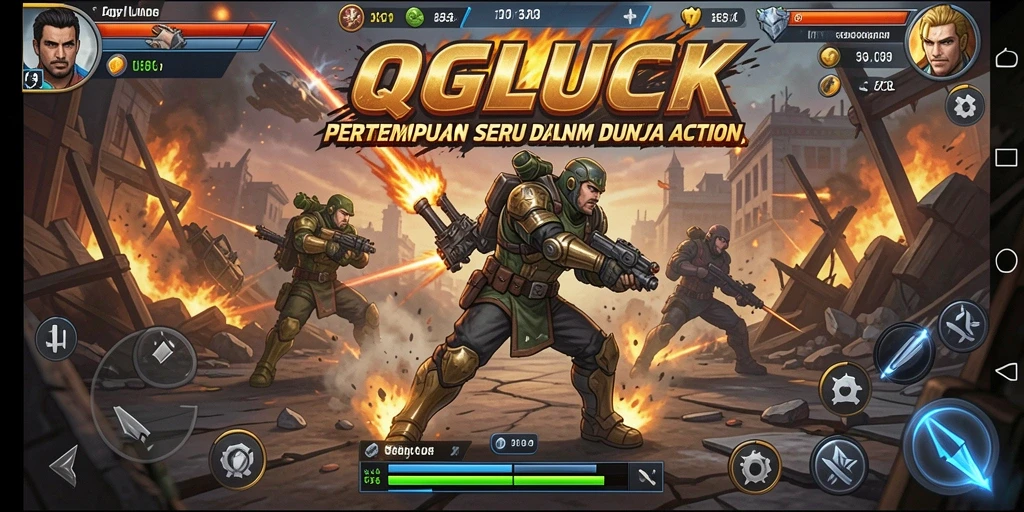 Tangkapan layar QGLUCK dengan aksi pertempuran yang mendebarkan.