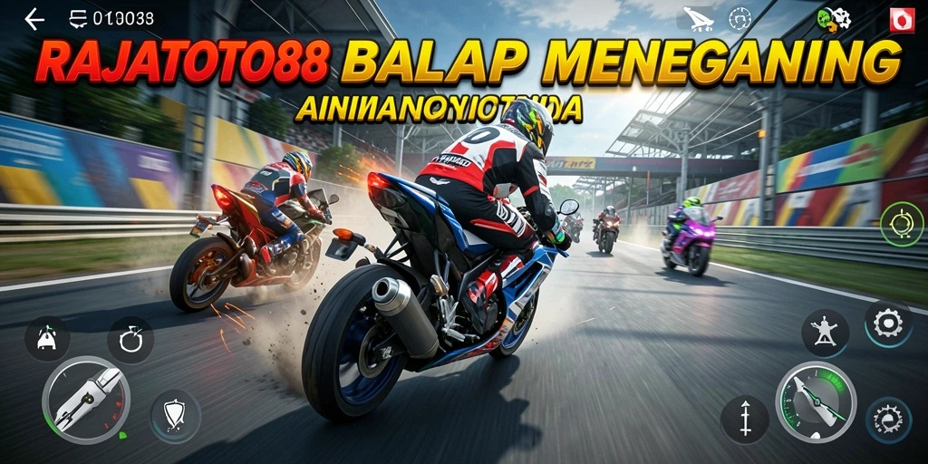 Tampilan gameplay mendebarkan dari RAJATOTO88 yang penuh aksi balap motor.