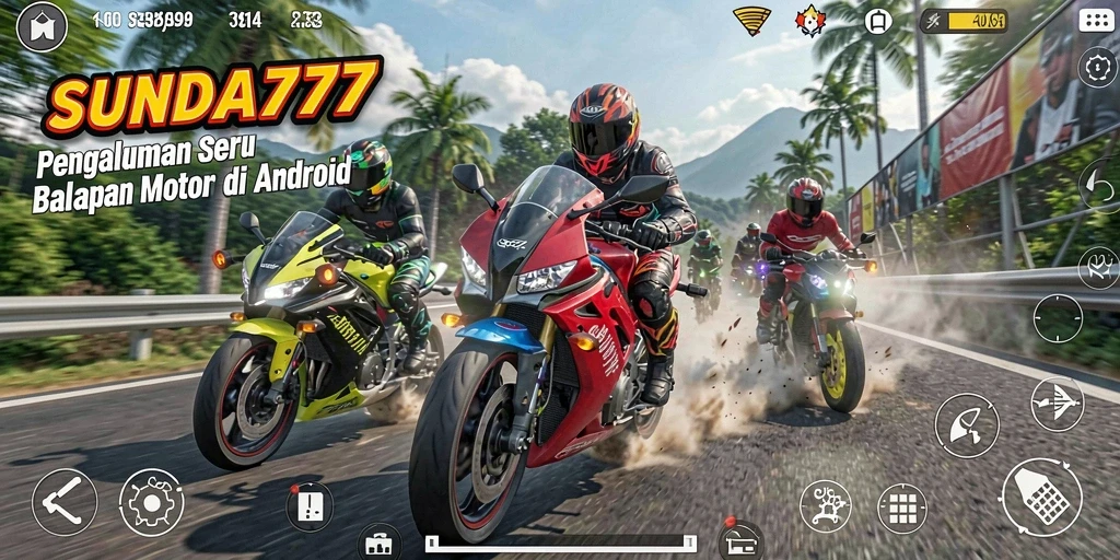 Tampilan gameplay menakjubkan dari SUNDA777 dengan balapan motor yang seru.