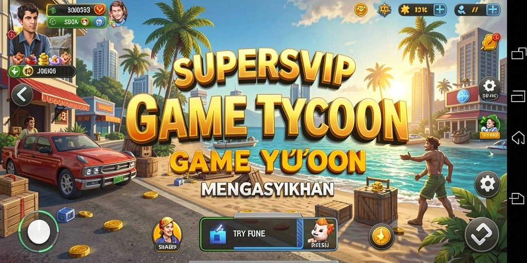 Tampilan gameplay menarik pada SUPERSVIP dengan berbagai elemen bisnis.