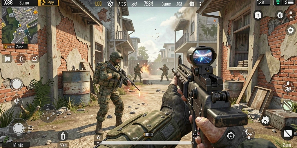 Screenshot gameplay X88 menunjukkan aksi pertempuran yang mendebarkan.